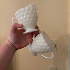 Anchor Hocking Milk Glass Creamer and Sugar Set in Bubble Pattern